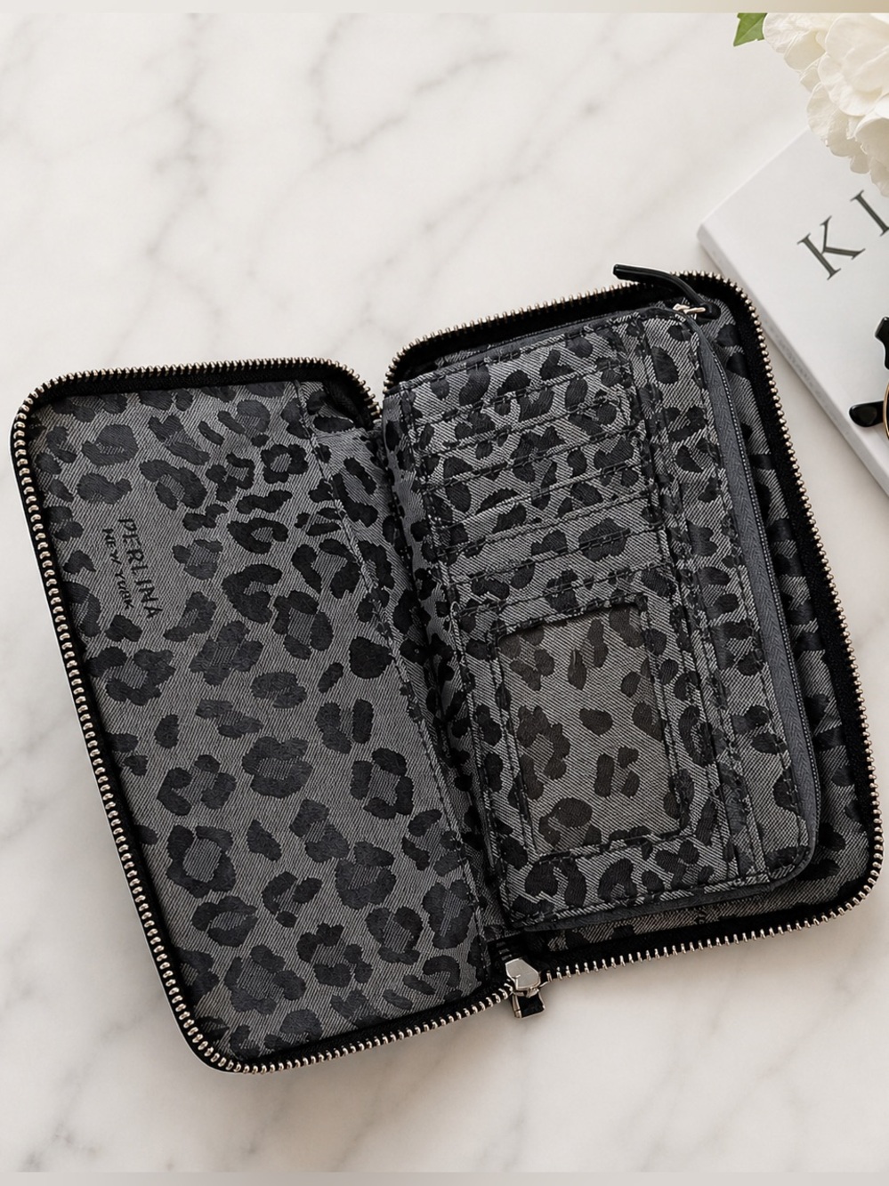 PERLINA | Black Leather Zip Round Wallet - Picture 2 of 10